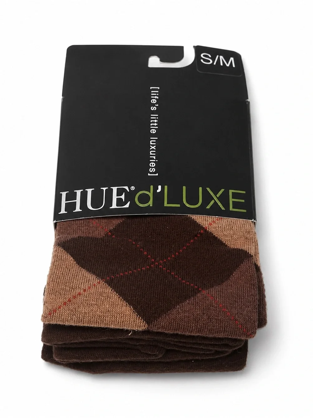 HUE d’Luxe Innsbruck Argyle Opaque Tights Espresso S/M NWT